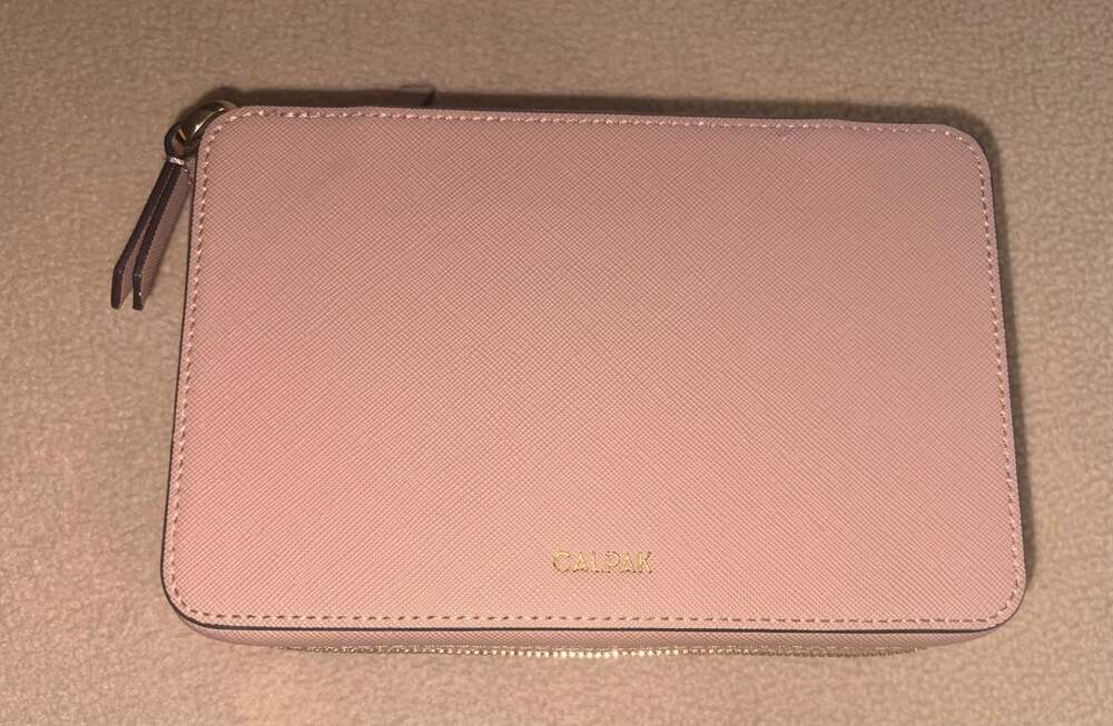 CALPAK Saffiano Leather Travel Jewelry Case in Dusty Rose Pink Lux Travel